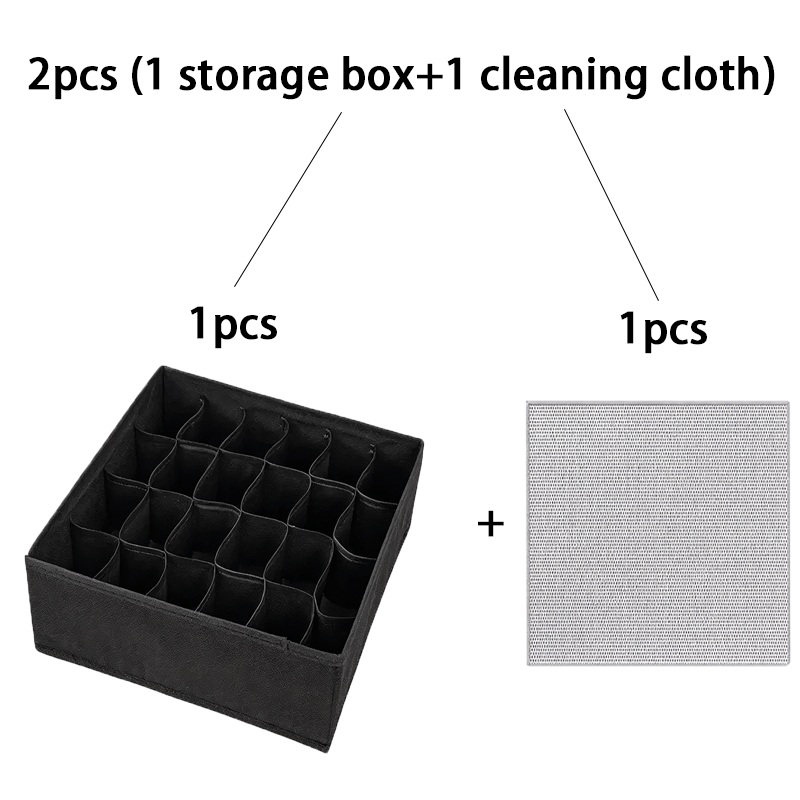TEMU 2pcs Foldable Fabric Underwear & Sock Organizer With Storage Box & Cleaning Cloth Suitable For Socks, Underwear, Ties Storage, 24 Compartments