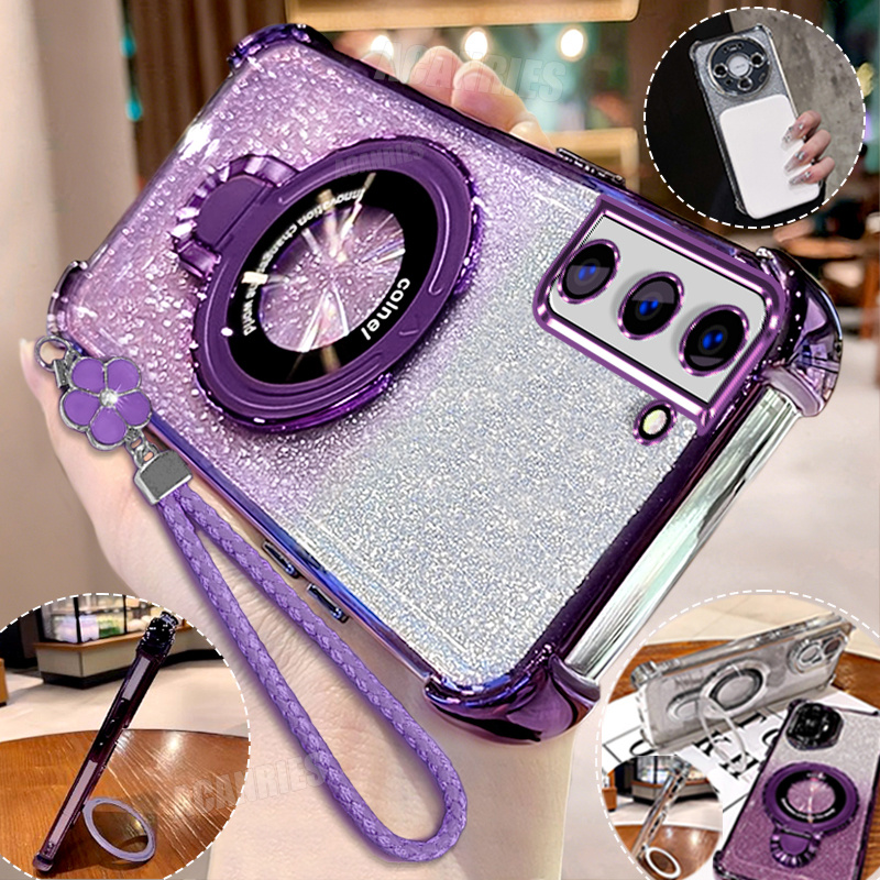 TEMU Phone Case: Acanries Candy Woven Wrist Strap Lanyard With Luxury Magnetic Ring Holder Folding Bracket And Plating Gradient Glitter Shockproof