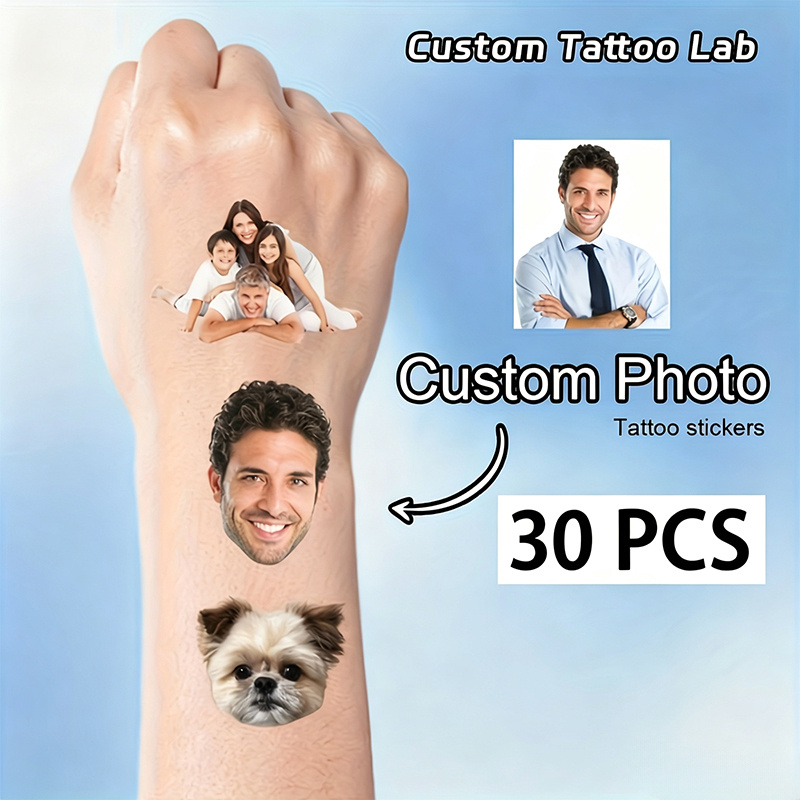 TEMU Custom Photo Temporary Tattoo Stickers - Personalized Portrait Photo Temporary Tattoo 30pcs Waterproof Long Lasting For Parties, Custom Face