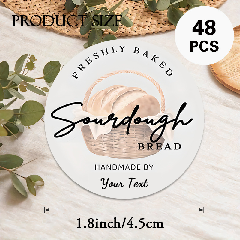 TEMU Custom Baking Stickers For Sourdough, Available In Packs Of 48 Or 96, Featuring A Round Design For Bread Baskets With Baked Logo. Ideal For