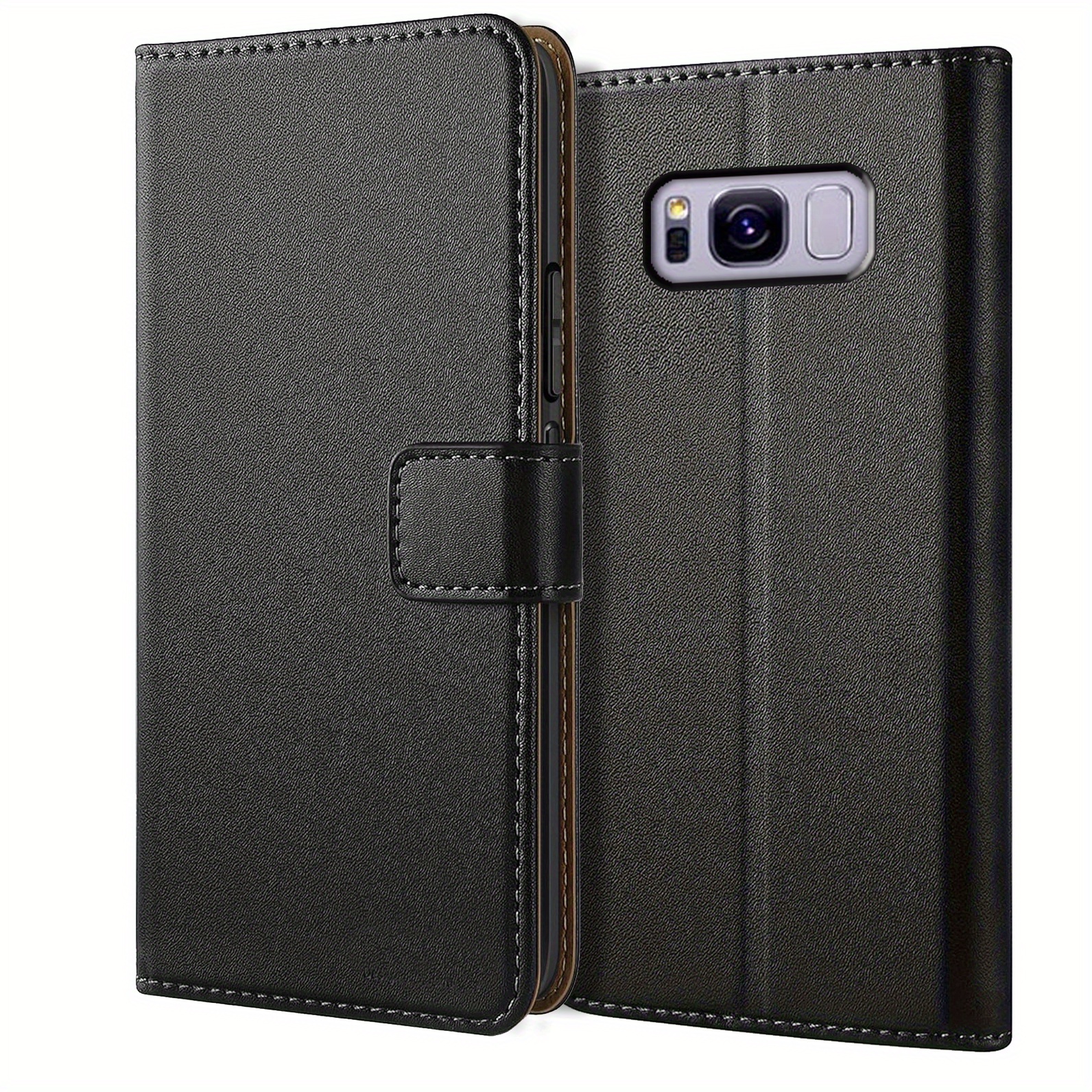 TEMU Phone Case - For Galaxy S8 S9 S9  S10 S10  S10e Wallet Case With Kickstand Black Faux Leather Flip Protective Phone Case Cover