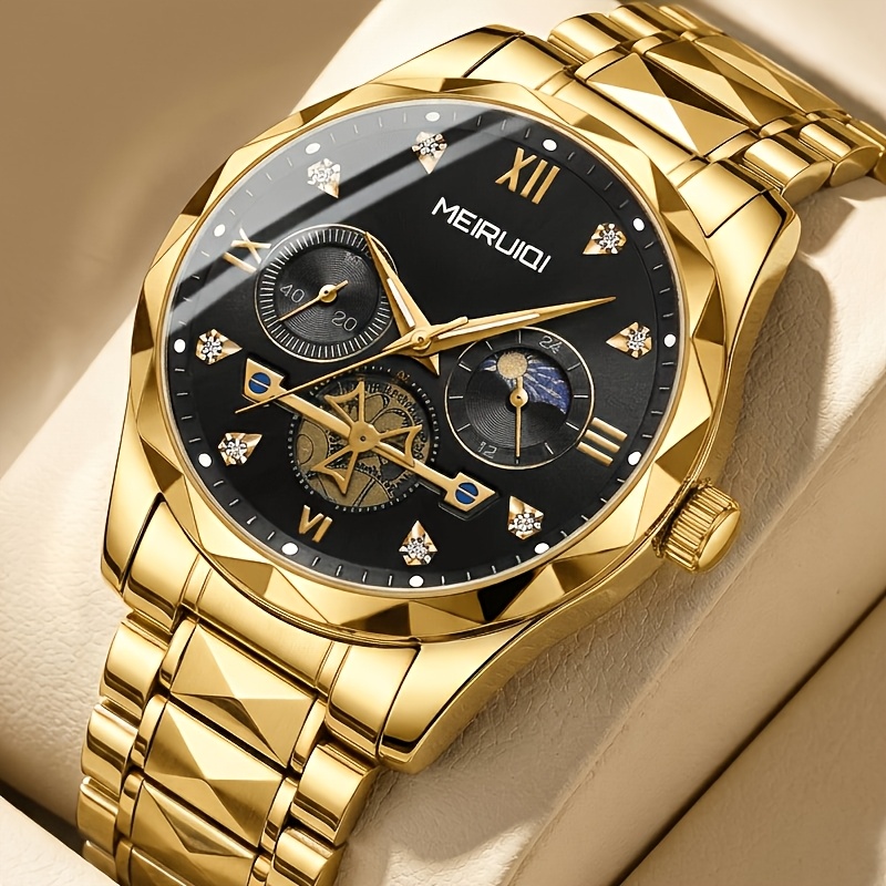1pc Men's Black Dial Multifunctional Business Watch With Roman , Stylish And Casual, High- , Ideal Gift, Without Battery