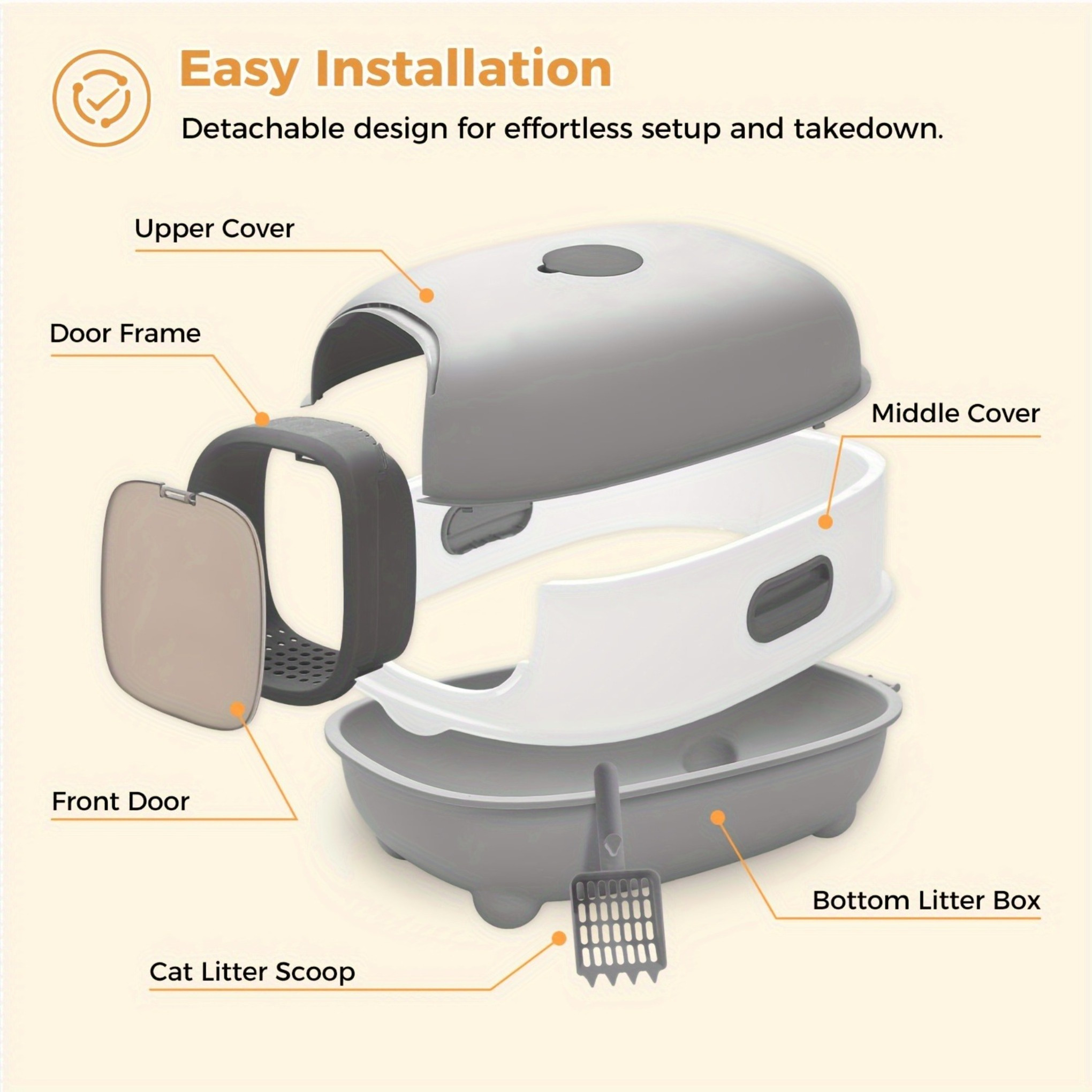 extra large luxury fully enclosed litter box, elevated   anti-leak large capacity durable cat toilet with cleaning shovel,   to litter spillage! elevated   toilet, increased capacity durable,   with cleaning shovel Product details 0