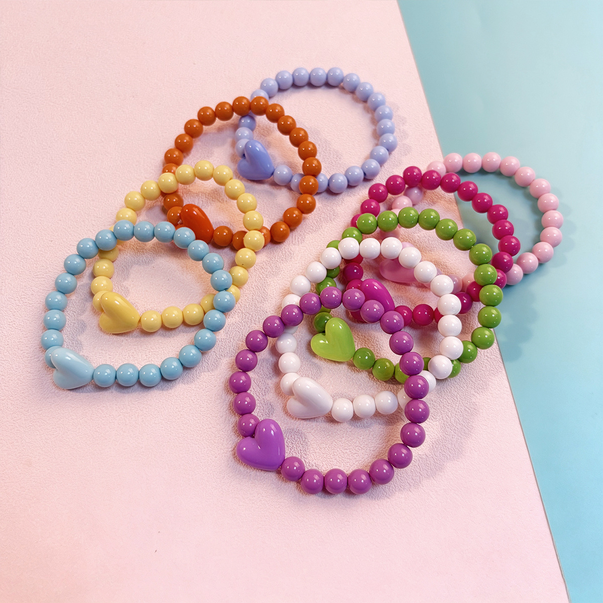 TEMU 9pcs Sweet And Beaded Bracelet Set, Colorful Dopamine Accessories, Suitable For Daily Wear, Holiday Parties, Or As A Blessing Gift For . Colors