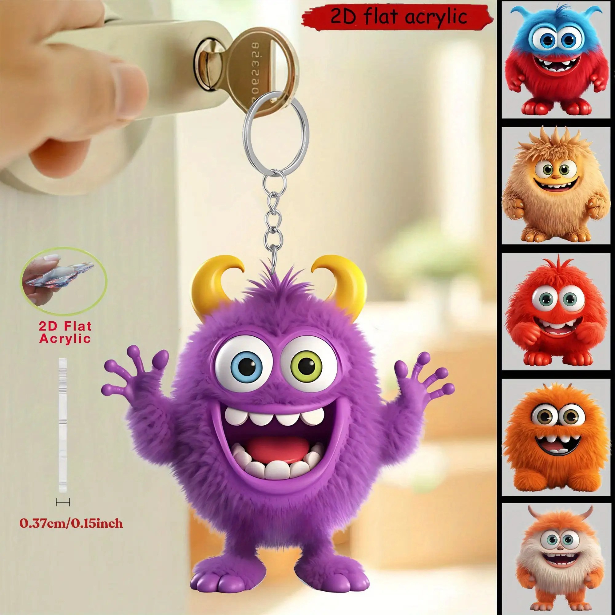 TEMU 2d Flat, 2d , 6pcs Cute Acrylic Keychain, Suitable For Backpack And Car Key Decoration, Holiday Party Decor, A Perfect Gift For Monster Fans,
