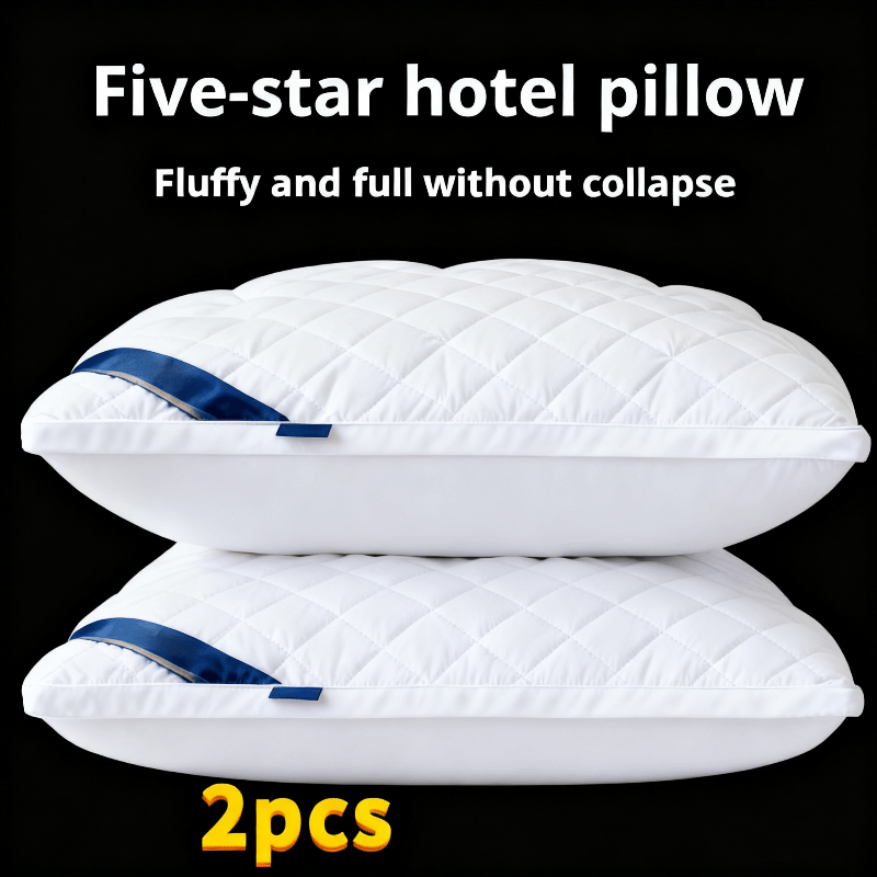 2pcs Luxury Neck Support Pillow - Five-Star Hotel Pillow Quality, High-Density Non-Collapse Core-Comfortable Relax, Deep Sleep Pillows