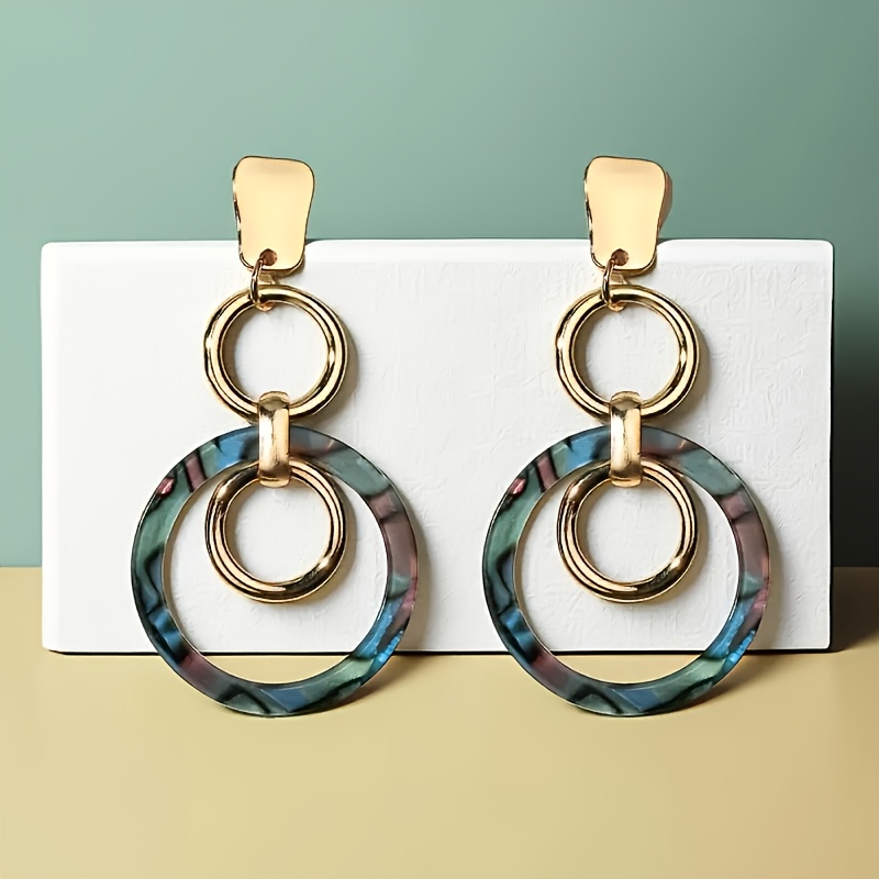 TEMU A Pair Of Bohemian-style Fashionable, Simple, And Versatile Textured Personality Circle Drop Earrings For Women, Suitable For Daily Wear,