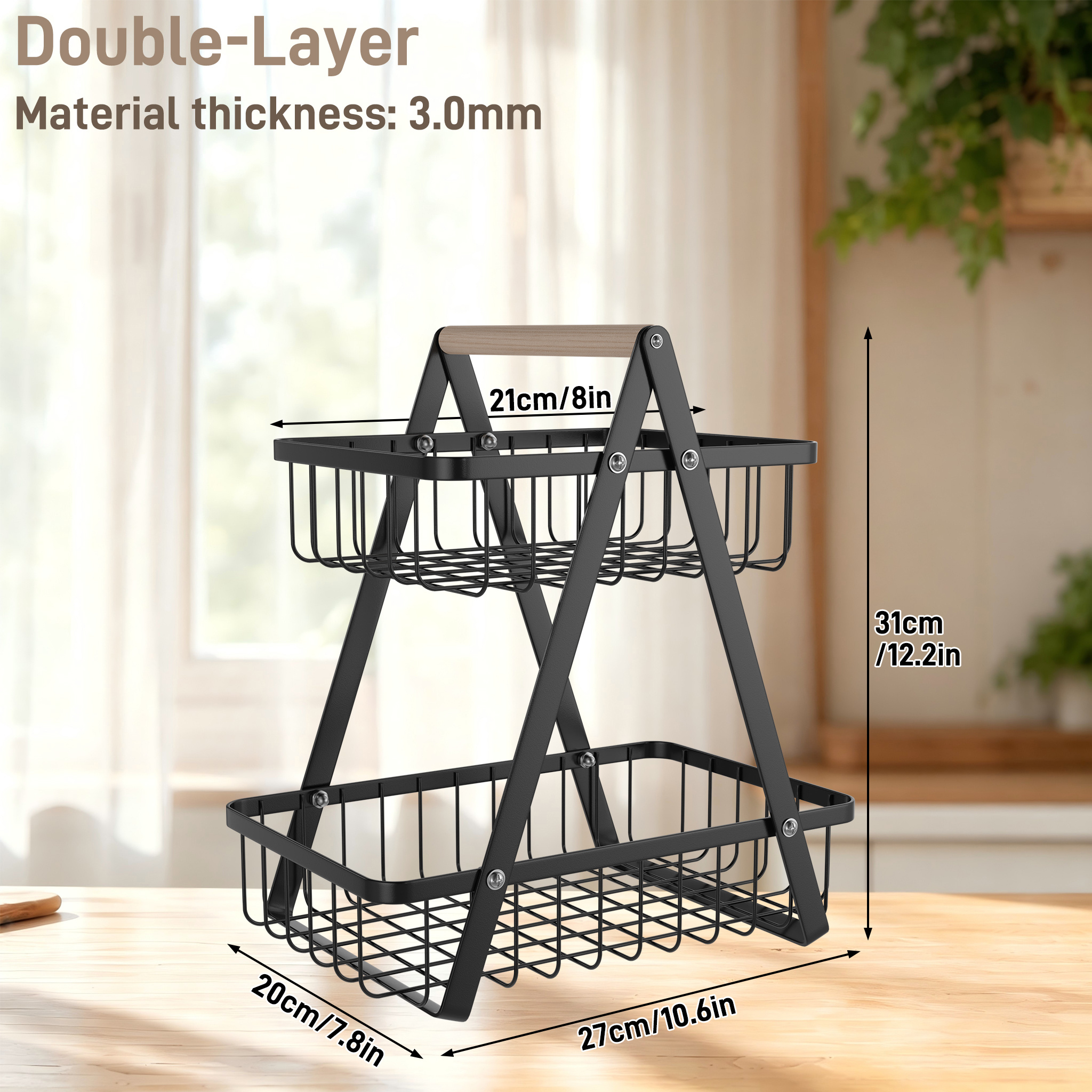 Fruit Bowl, Fruit Stand Detachable Catering Display Basket With Sturdy 3mm Thick Wire, Circulation Structure, Space- Organizer For Neat Display Of Bread, Fruits, And Pastries