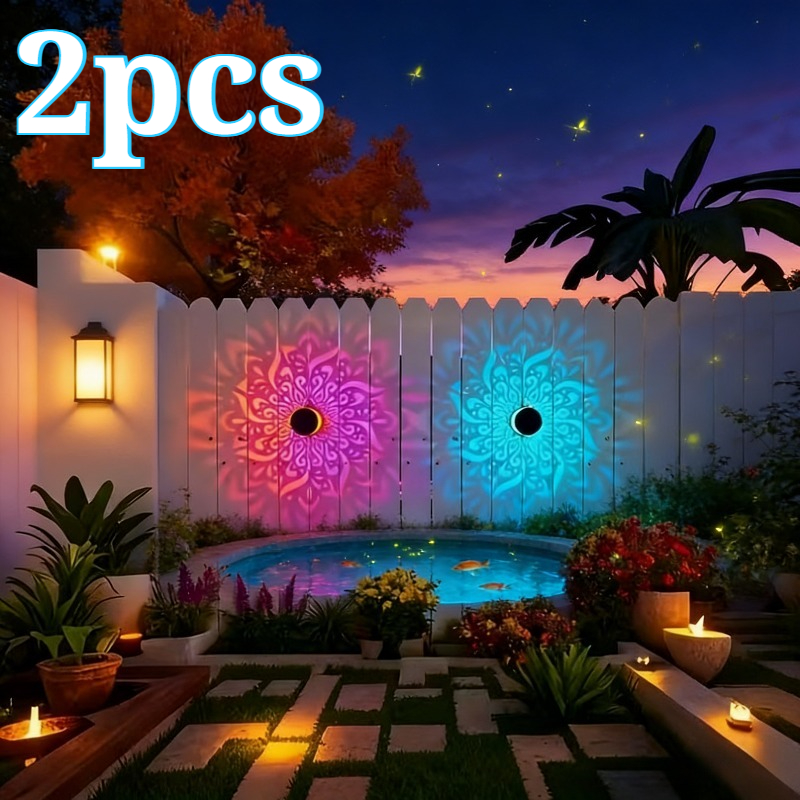 E-shop Mehrfarbige Veränderungen 1/2 Stück Solar Zaunleuchte IP65 Outdoor Projektions Wandlampe, Farbenfrohes Mandala Thema Solarleuchte, Geeignet für