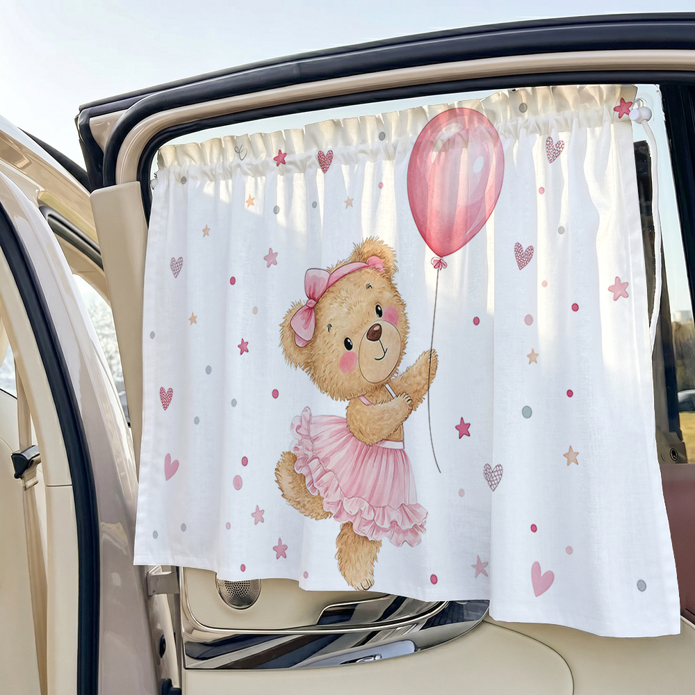 TEMU 1 pieza Cortina parasol para coche con ajustable y estampado de oso con en acuarela - Adecuada para viajes, camping, protector de privacidad,