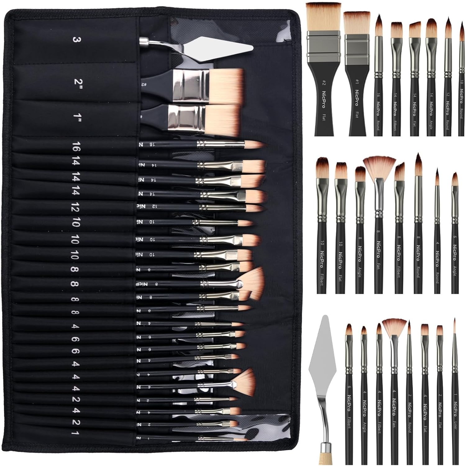 Image of Paint Brush Set, Professional Paintbrushes, Cloth Roll, Artist Paint Brushes For Acrylic Canvas Painting, Oil, Watercolour Gouache, Adults Art Supplies Painting Tools-great Gift