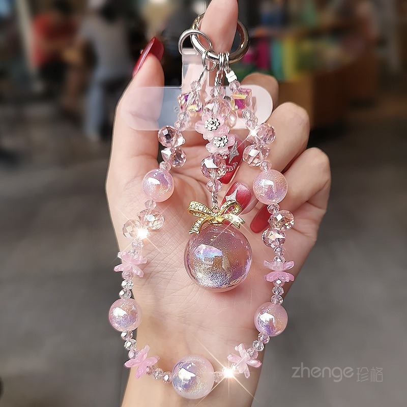 TEMU Crystal Ball Beaded Flower Mobile Phone Chain Ins Women's Exquisite High-end Hand-made Beaded Pendant Pendant Jewelry Wrist Short