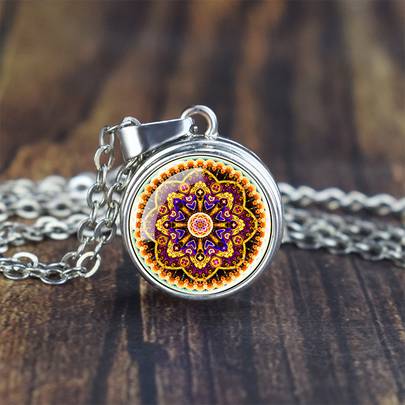 Elegant Single-Sided Button Glass Cabochon Pendant Necklace
