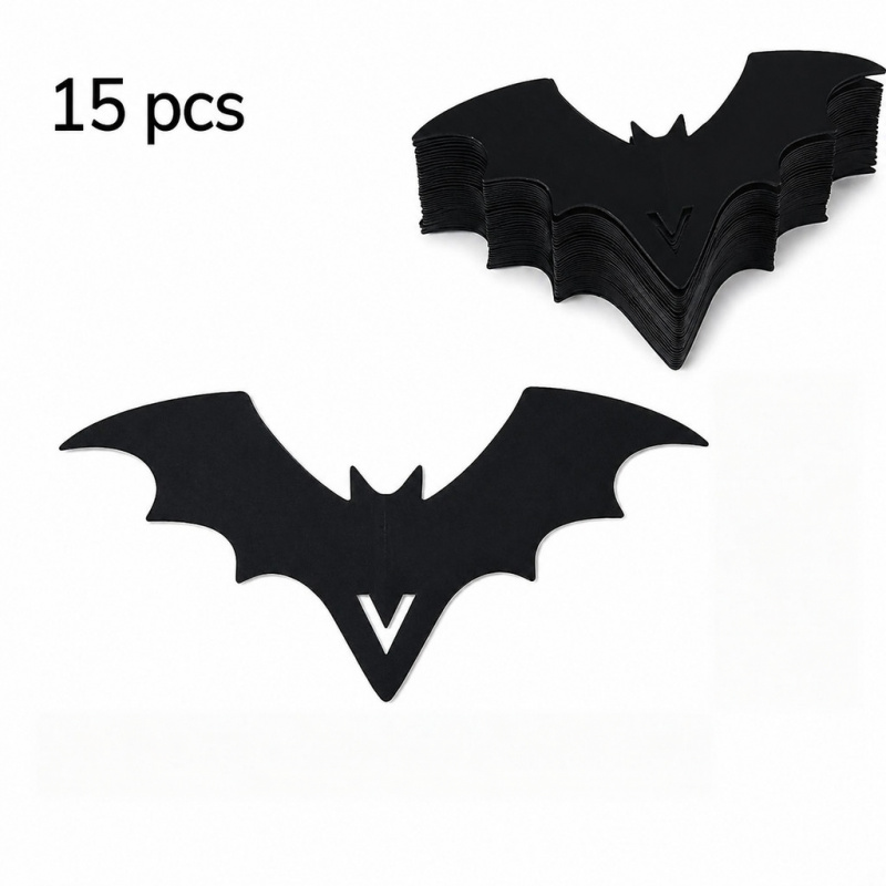 TEMU 15pcs Halloween Bat-shaped Paper Wine Glass Decorative Cards, With Names, Party Cup Markers, Party Tablecloth Placement Supplies, Suitable For
