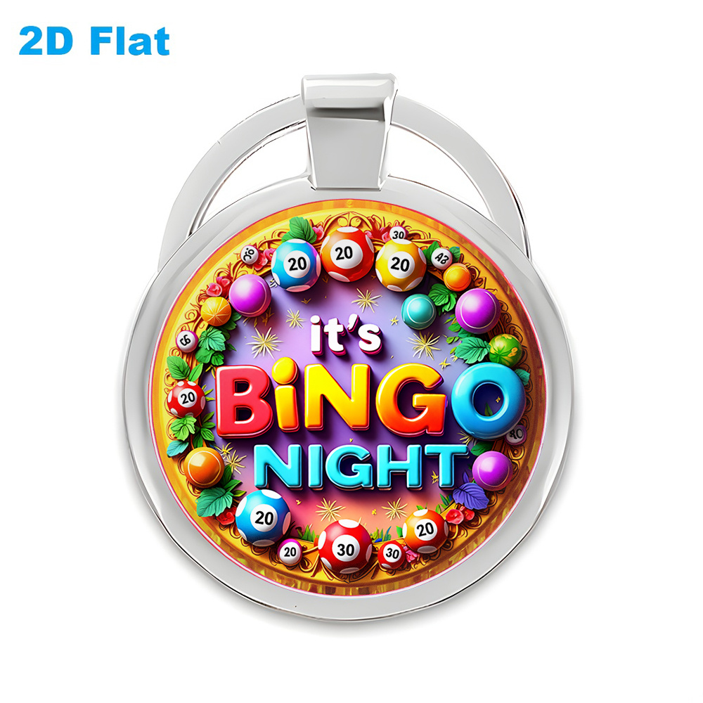 TEMU 2D Plat - 1pc Porte-clés 2D Plat Soirée Bingo, Pendentif Coloré "It'S " avec Billes de Bingo, Chiffres et , Fond Vibrant Rouge, Orange, Jaune,