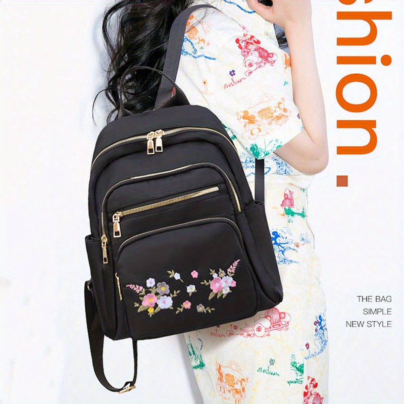 stylish unisex oxford cloth backpack floral embroidery Temu