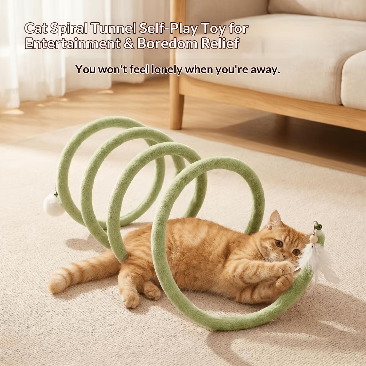 Cat Teaser Wand, Plush Spring Spiral Cat Tunnel Toy