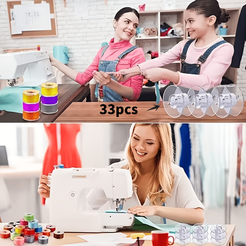 TEMU 33pcs Set, Sewing Machine Spools, Plastic Bobbins Transparent Plastic Sewing Spools - Suitable For Sewing Machines And Hand Sewing Projects!