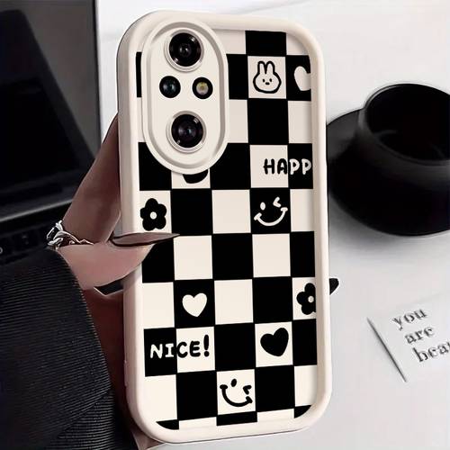 phone case suitable for huawei honor 200 phone case eye ladder phone case with 2d pattern creative black and white checkered air cushion adorable doodle design casual high quality korean style textured
