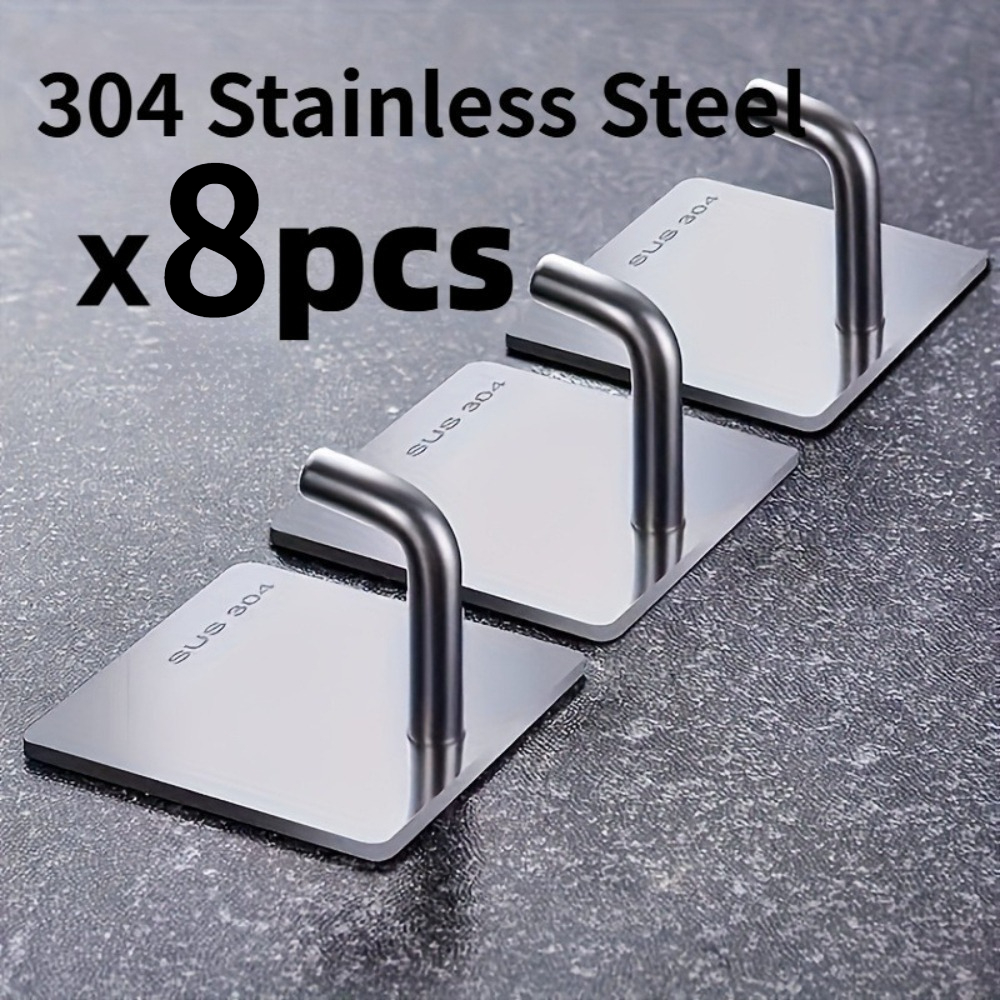 TEMU 8pcs Heavy Duty Hooks, Towel Hooks, Stick Hooks, Wall Hangs, Waterproof Stainless Steel Hooks, Suitable For Bathrooms, Kitchens And Homes