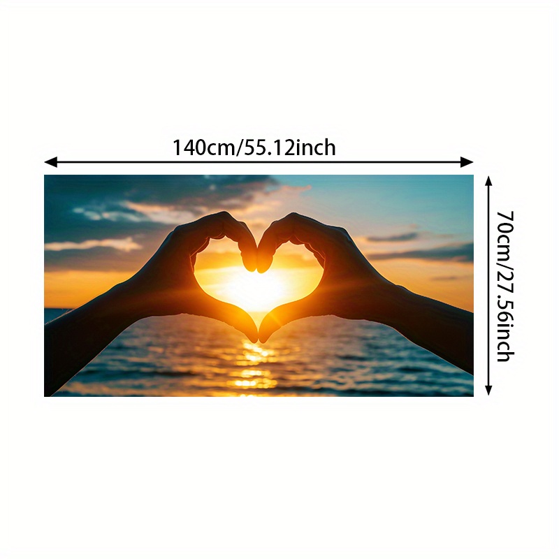 TEMU 2d Flat, 2d Flat, 1pc 2d Frameless Canvas, Frameless 2d Flat Modern Seaside Heart Sunset Canvas Wall Art, 27.56x55.12 Inches - Vibrant Ocean And