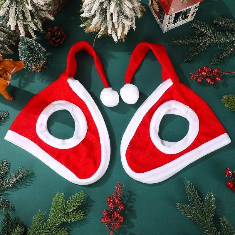 TEMU 2pcs Horse Santa Hat Christmas Costume, Soft Polyester Santa Claus Hat With Trim, Comfortable Equine Holiday Additions For Pony Horse, Festive