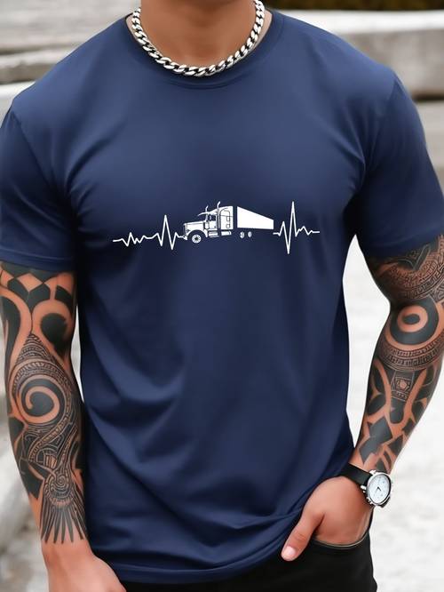 Artikelbild herren sommer t-shirt aus, mit micro-stretch strickstoff, bedrucktes design, reguläre passform und