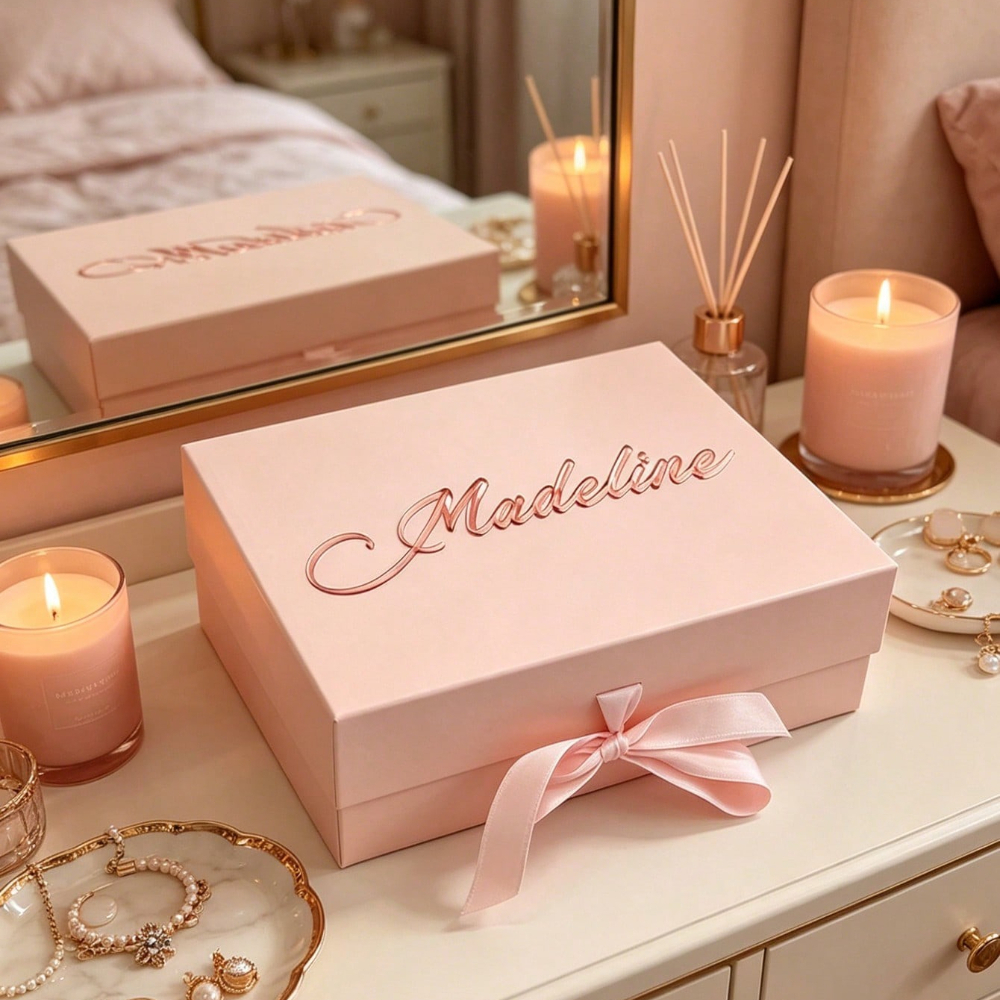 TEMU Gift For Her/him, 1pc Personalized Custom Name Gift Box With Magnetic Clasp And Ribbon - Luxury Version, Suitable For Bridesmaid Proposal Boxes,