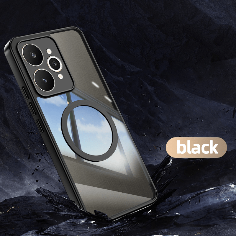 TEMU Phone Case - Compatible With Realme 15 () Shockproof Phone Case Magnetic Casing Transparent Acrylic Cover Camera Lens Protection Slim Thin Shell