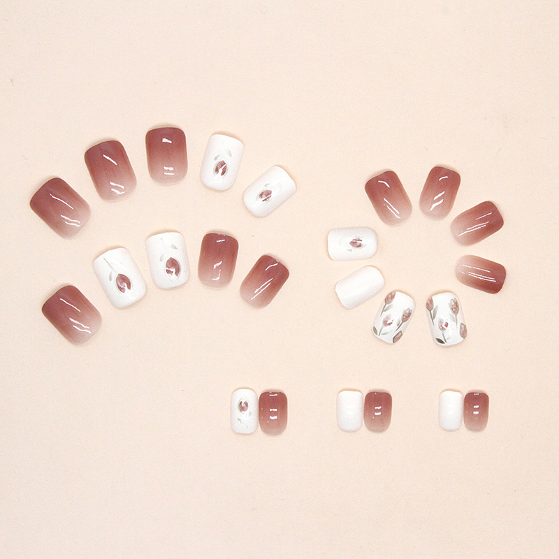 24pcs short square press on nails gradient tulip   glossy white to pink ombre   nails for women   reusable artificial nails for hands feet cute nails nail art detailed   enthusiasts Product details 3