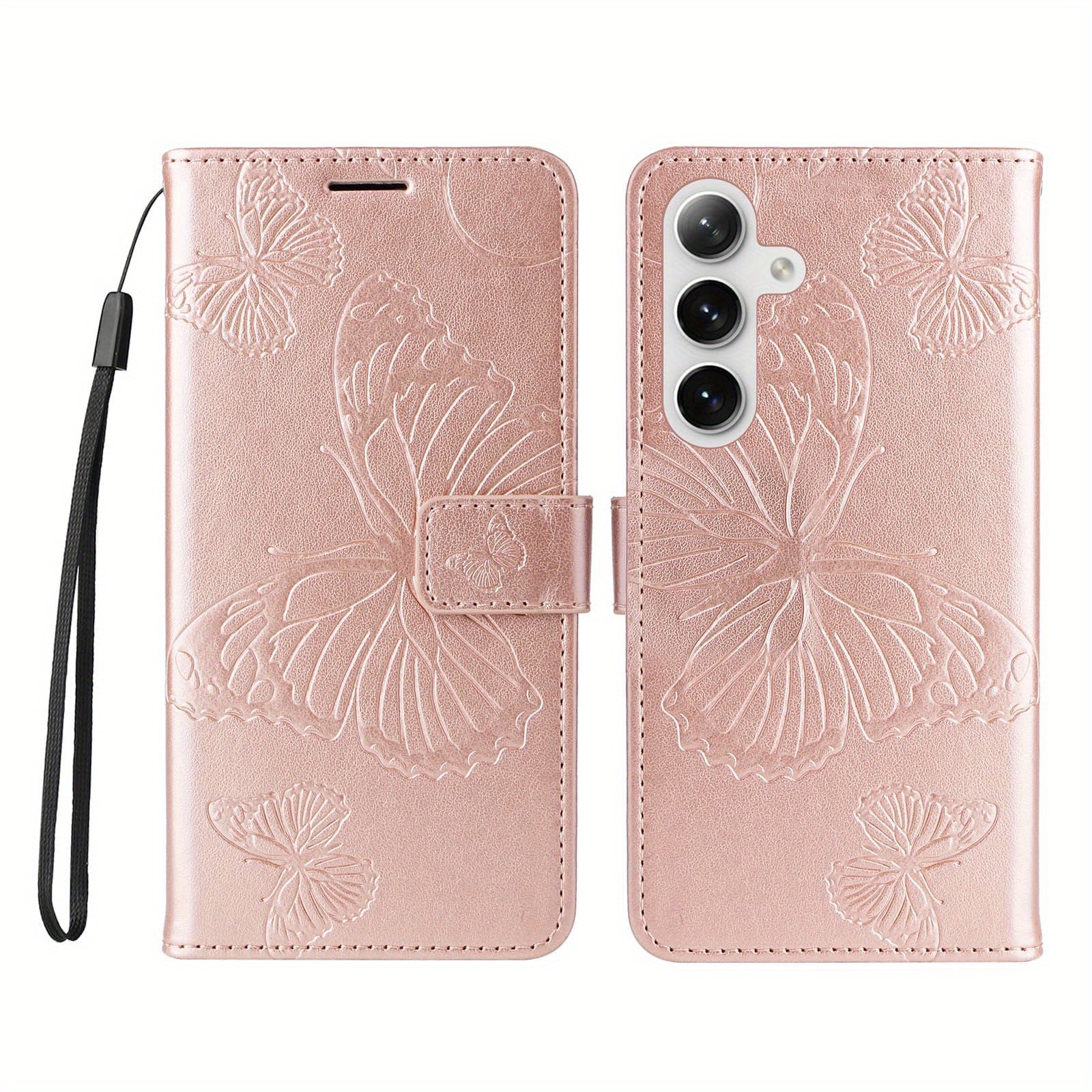 TEMU Phone Case - A Stylish And Minimalist Rose Golden Embossed Faux Leather Case With , Designed As A Wallet And Stand For Galaxy S25 Ultra/s24