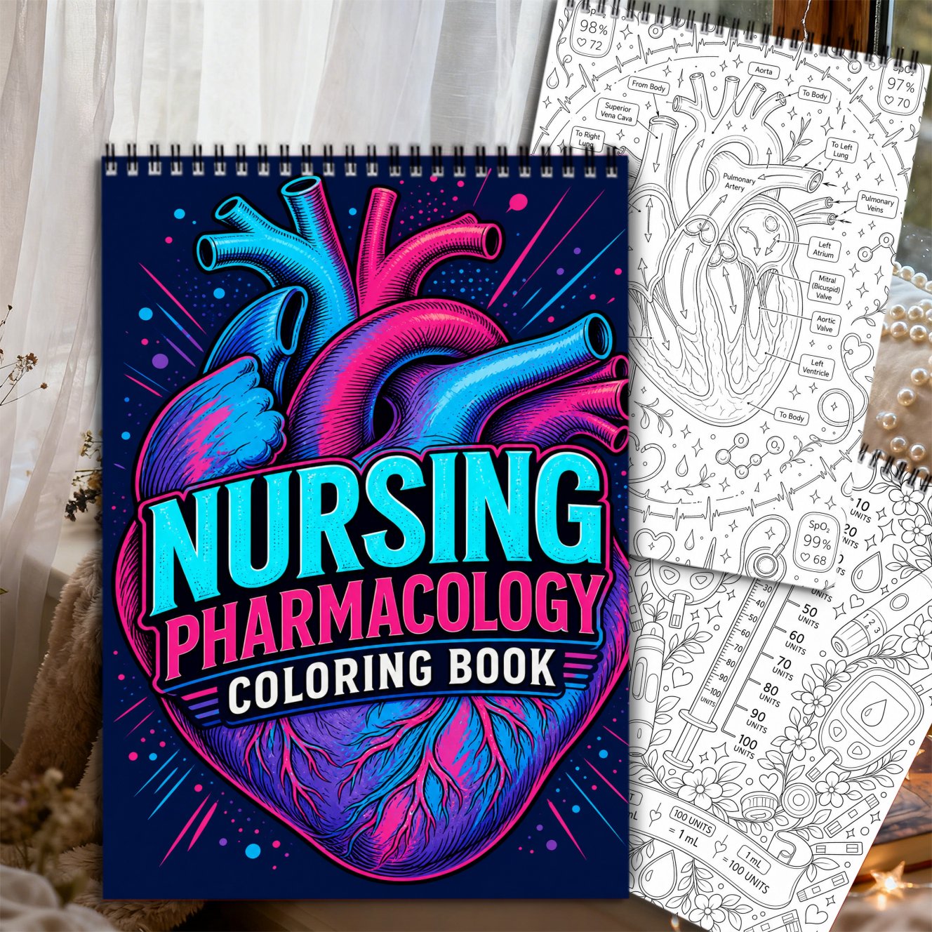 Image of 1pc A4 24 Pages Single - Sided Printed Mandala Relax Adult Coloring Book For Women, Heart - Themed Nursing Pharmacology Coloring Book