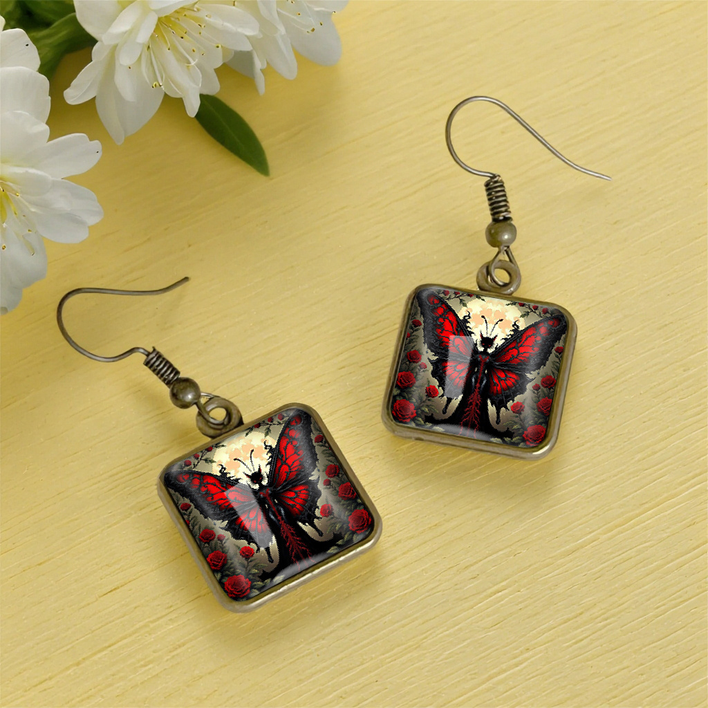 Simple Style Heart Shaped Earrings with Roses and Butterflies