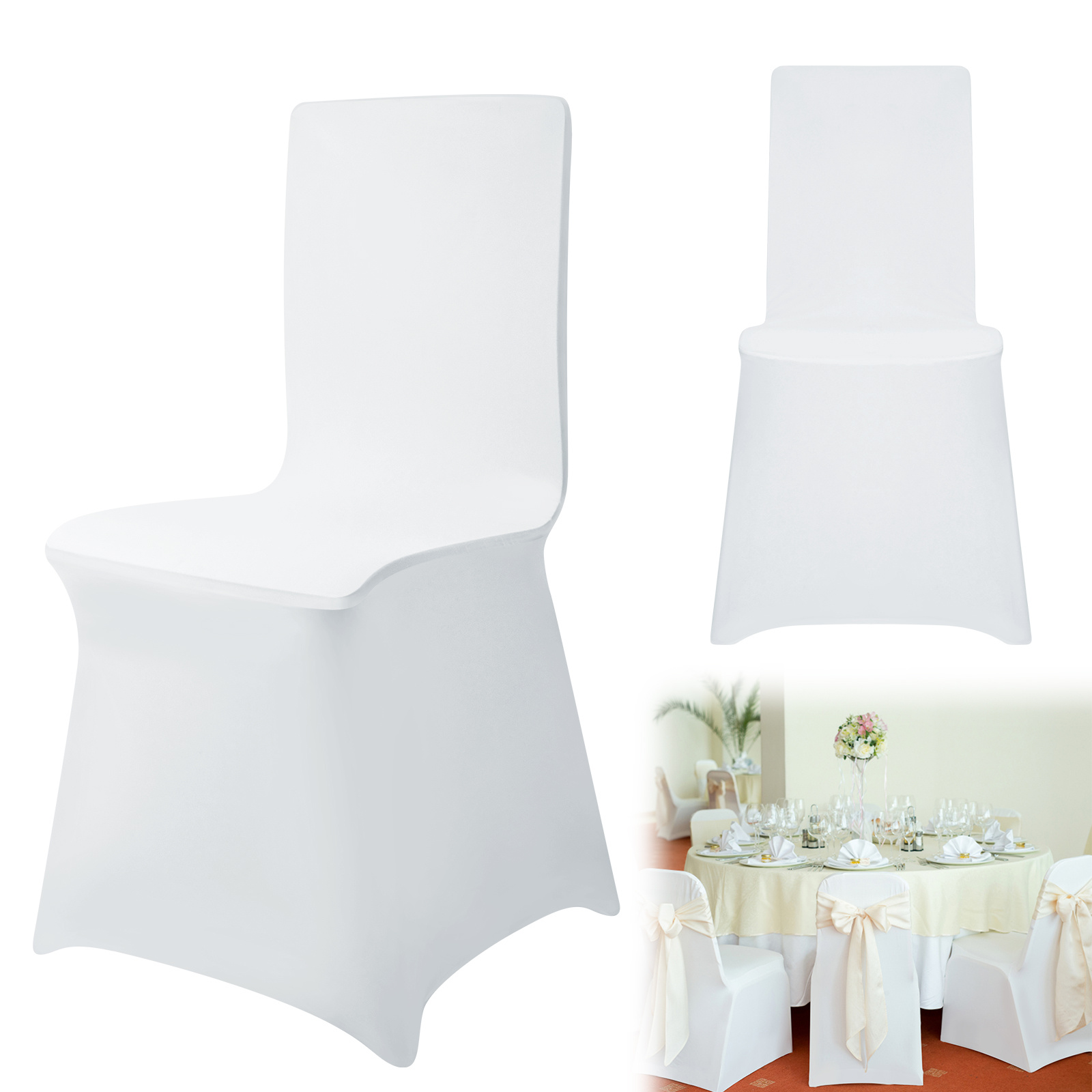 TEMU Pack Of 100 White Spandex/lycra Chair Covers Compatible For Fit - Elastic Stretchable Washable Slipcovers For Dining Room Chairs, Weddings,