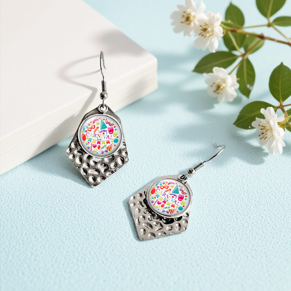 Colorful Carnival Party Hexagonal Dangle Earrings