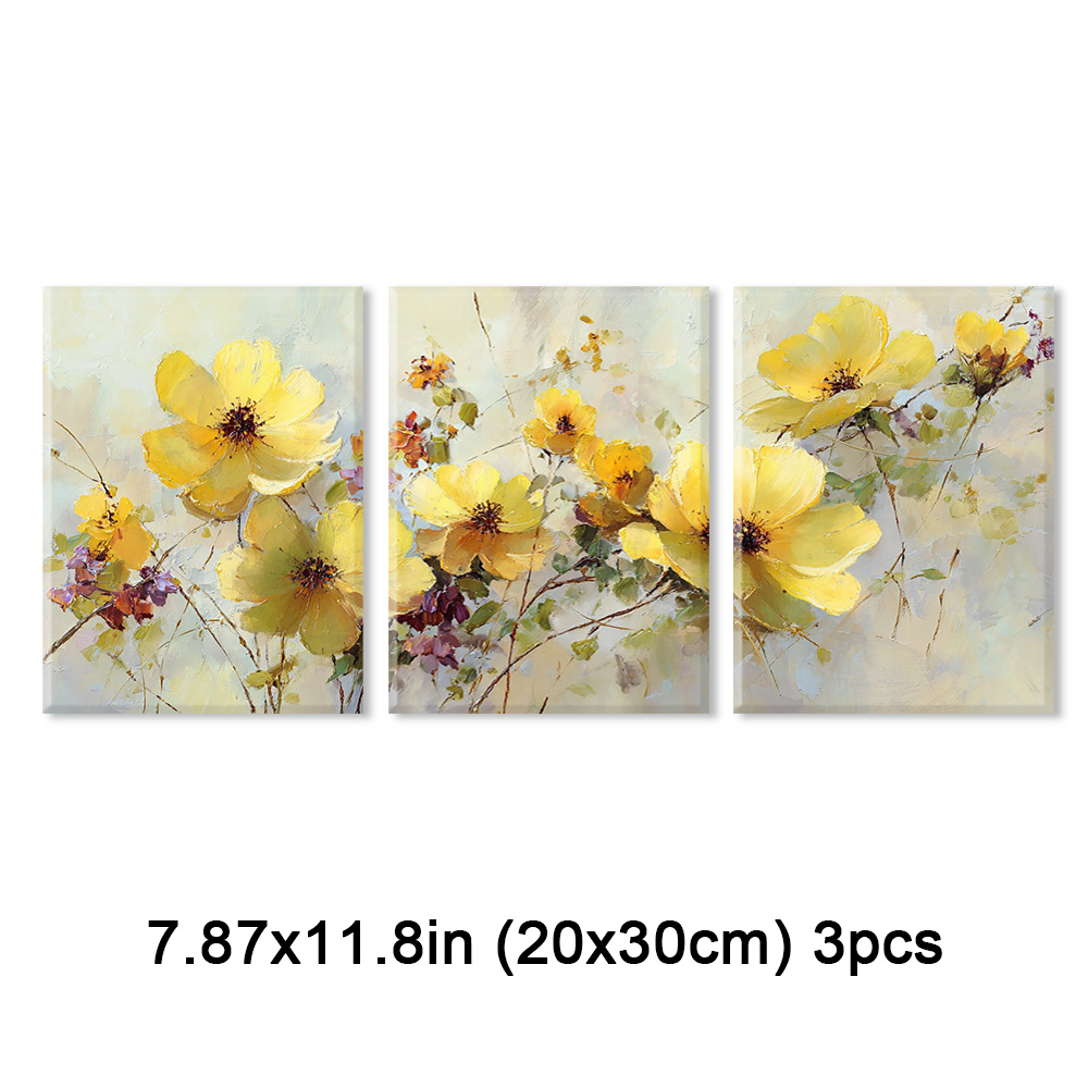TEMU Collection Of 3 Framed Stylish Yellow Wall Art, Gentle Canvas Artwork, Prints Poster, Spring Joy Wall Decoration, Fall Artwork Poster,