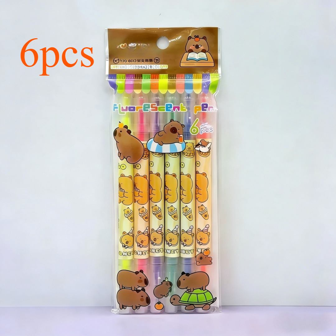 Image of 6pcs By Capybara Capybara Fluorescent Pen, A Daily-use And Office Supply Item. An Ideal Gift For On Birthdays, New Year's Day, Festival And Back-to-.