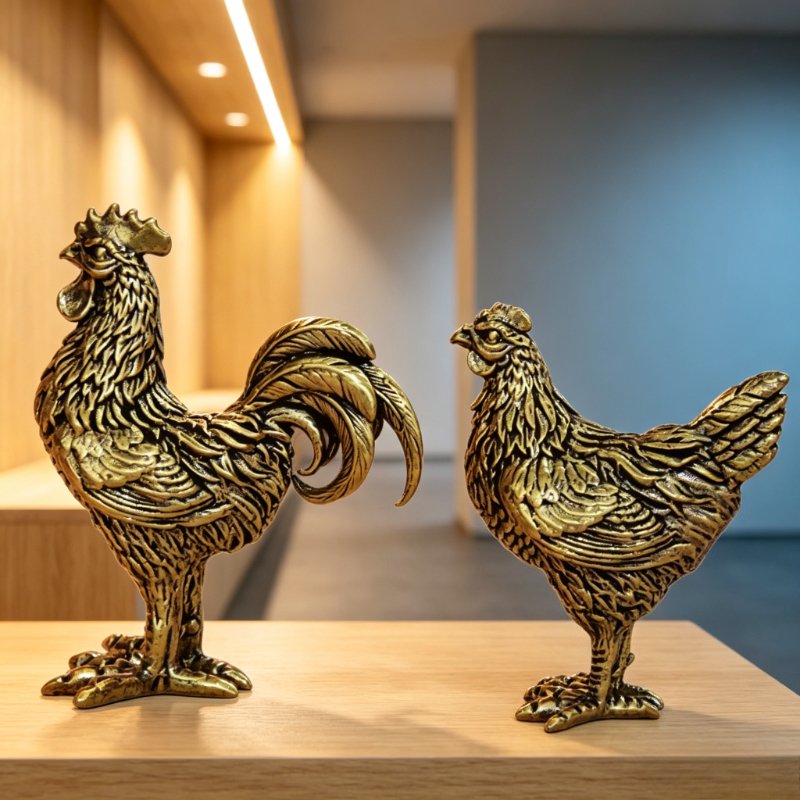 TEMU 2pcs.metal Chicken Statues Pair – Small Rooster And Hen Figurines For Desk, Shui Ornaments For Home Office Bookshelf, Creative Tea Pet Decor,