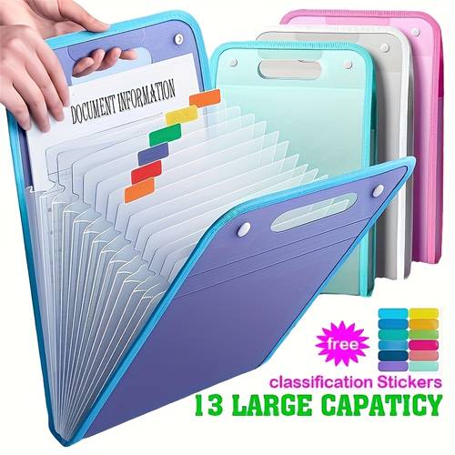 13-layer Portable Vertical Folding File Folder, A4 Document Storage Bag, Accordion File Bag, with Classification Stickers, Very Suitable for Schools, Offices, Office Workers, and Students