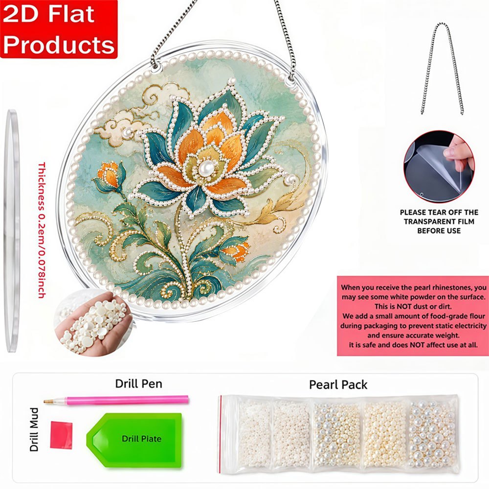 DIY Acrylic Pearl Drill Pendant Kit, Chinese-Style Lotus Pattern