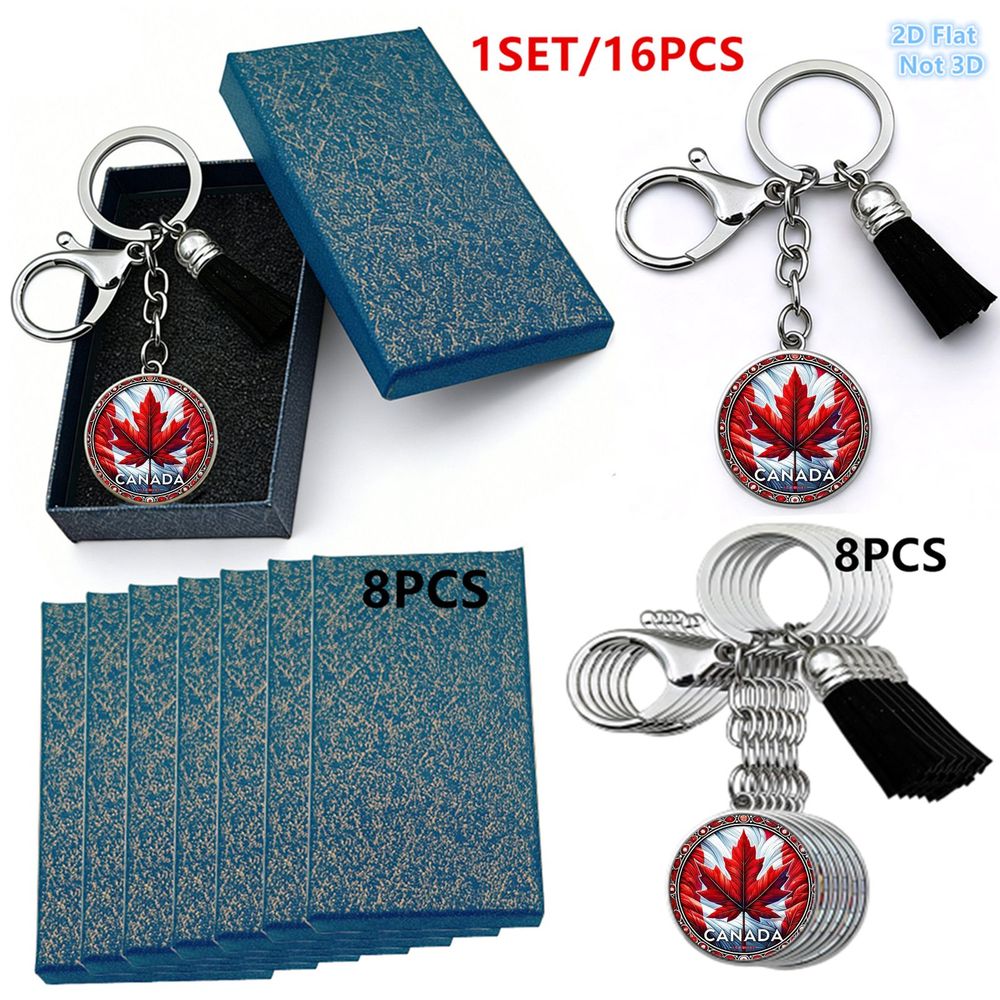 TEMU 2D Plat, 2D Plat - 2D Plat, 2D Plat - Cadeau pour Elle/Lui Feuille d'érable rouge canadienne Rond Porte-clés Pendentif Chaîne argentée Fermoir
