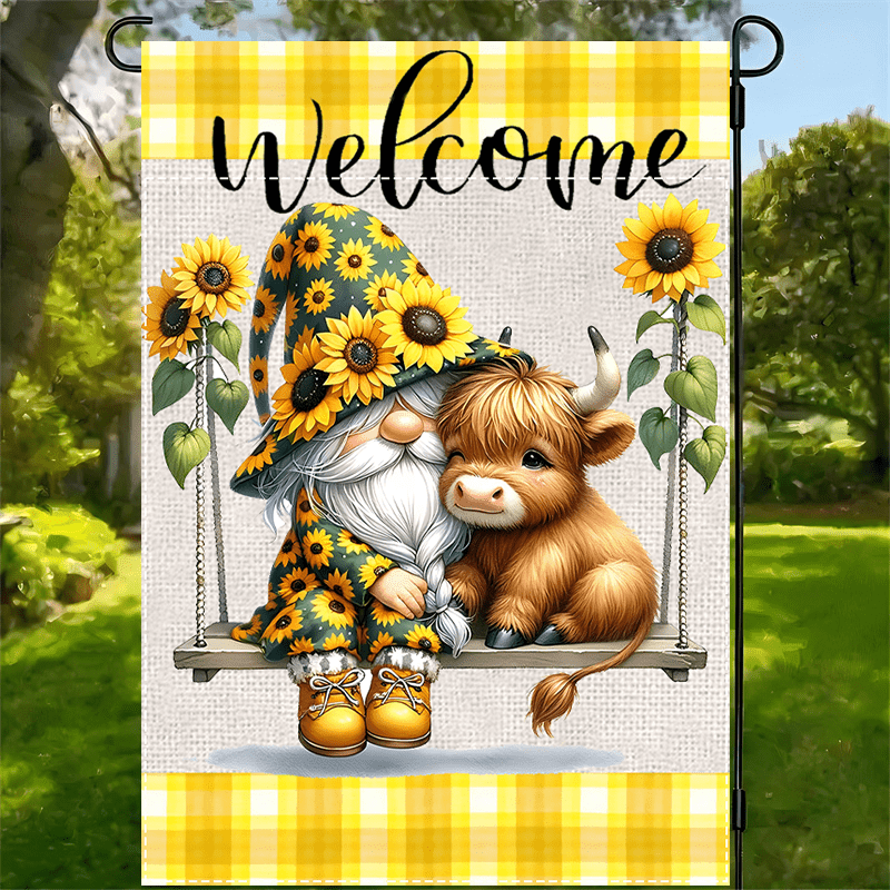 

1pc Sunflower And Highland Cow Flag - Double-sided, Waterproof Polyester Burlap, Multipurpose Indoor/outdoor Decor, 12x18inch, No Electricity Needed