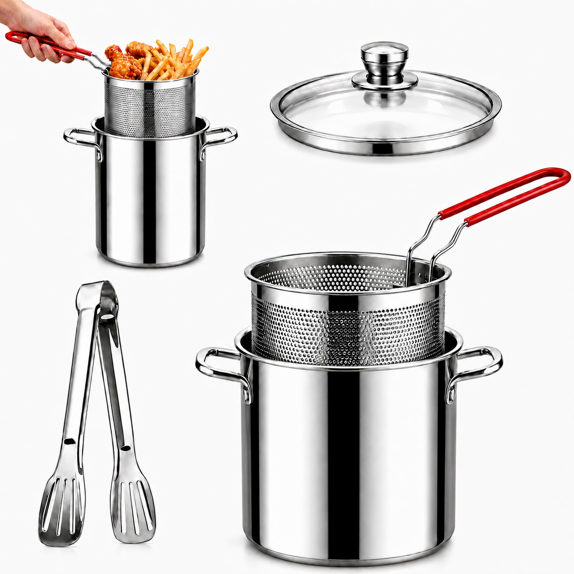 TEMU Deep Fryer Pot 304 Stainless Steel Fry Pot With Basket And Lid Food Grade Deep Fryer Multifunctional Deep Frying Pot 3.2quart