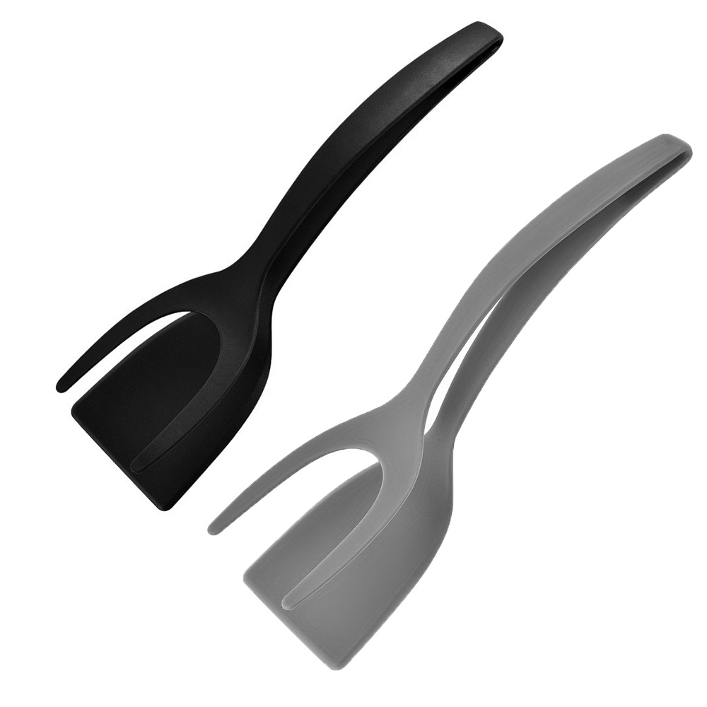 Image of 2pcs Bbq 2-in-1 Egg Spatula And Grill Tongs - Multi-functional Food Flipping Tool, Suitable For Steak, Bread, Pancakes, Etc. - Durable, Kitchen Gadget, In Red, Black, Gray, Baking And Kitchen Utensils