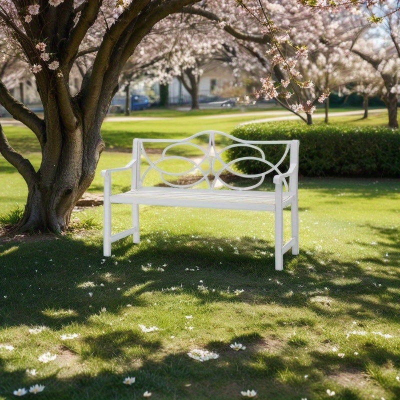 Outdoor Heavy-Duty White Iron-Look Steel Garden Bench with Backrest & Armrests - 2-3 Seater Slatted Park Bench, White Metal Frame for Patio, Porch, Balcony, Yard - Durable Low-Maintenance Furniture (No Wood), Garden Seat, Garden Bench Seat, Benches For Outside, Garden Furniture, Balcony Furniture, Patio Furniture, Bench Seating, Patio Bench, Bench Seat Indoor, Outside Bench