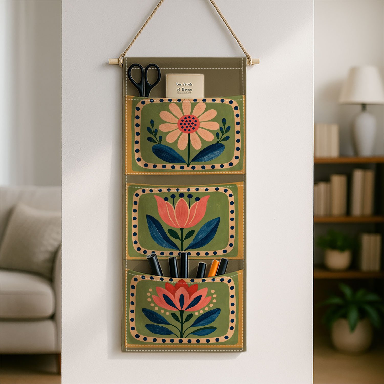 TEMU 1pc Dutch Tulip Wall-mounted Hanging Organizer With Pocket - Folk Floral Storage Bag Suitable For Bedroom, Door,, Bathroom Decor - Decorative