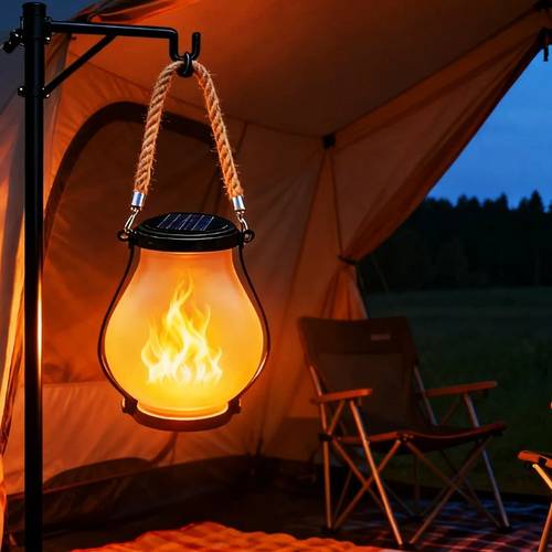 1pc solar lanterns outdoor realistic flickering flame solar lantern with rope handle hanging lantern decorative tabletop or hanging light for garden patio porch yard pathway landscape lighting outdoor camping party decor lantern