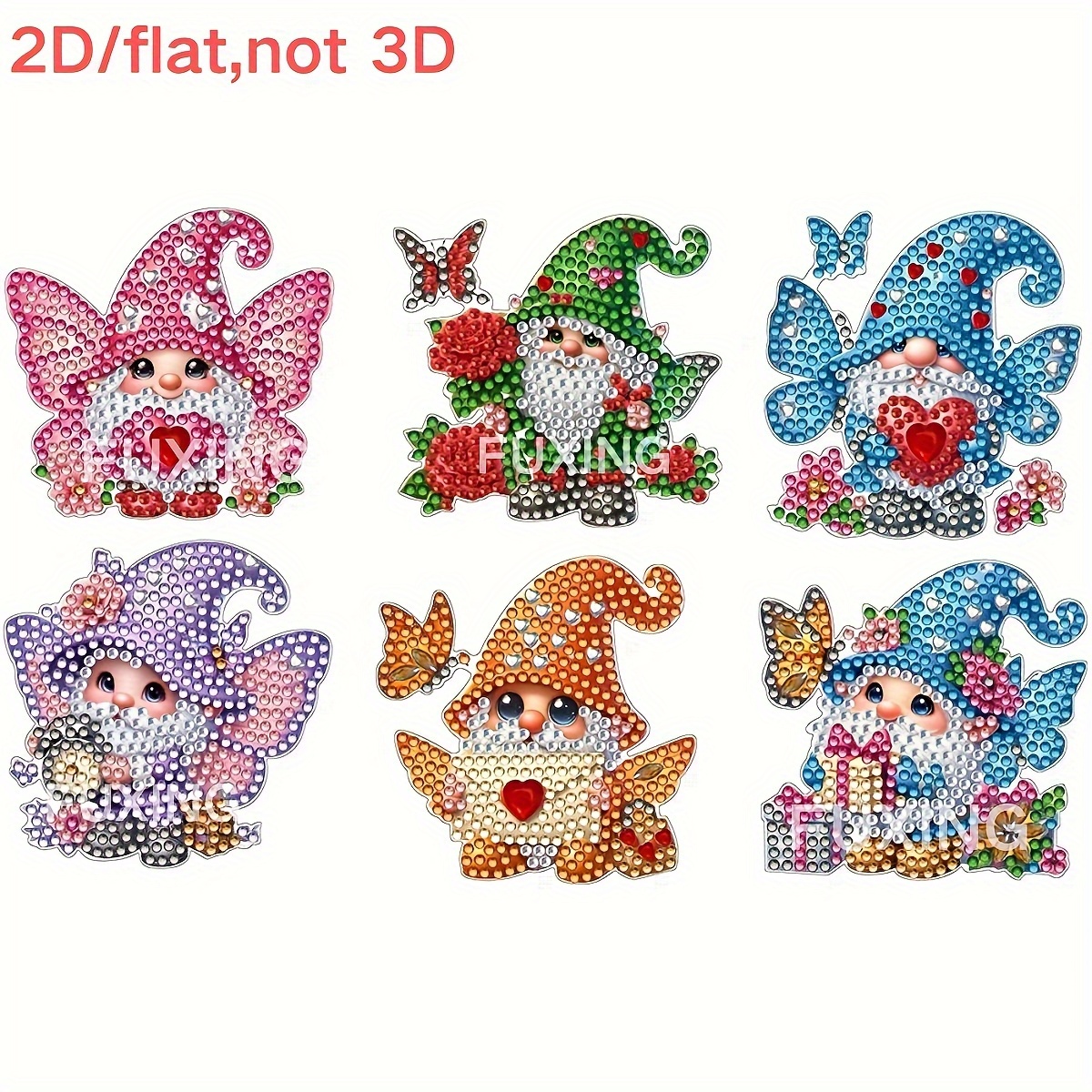 E-shop 2D/Flach 6-teiliges Diamant-Malerei-Set, Kleiner Gnom mit Flügeln Kühlschrankmagnet-Dekoration, DIY Diamantmalerei-Kit, Ideal für DIY