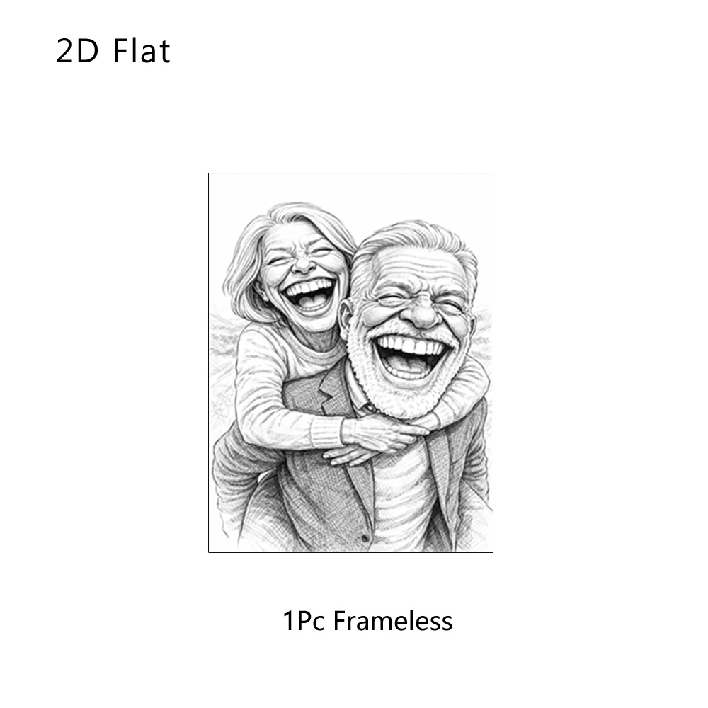 TEMU 2d Flat, 2d Flat, [2d Flat] Custom Exaggerated Black And White Print On Canvas, Personalized Senior Couple Portrait, 2d Flat Hand-drawn Sketch,