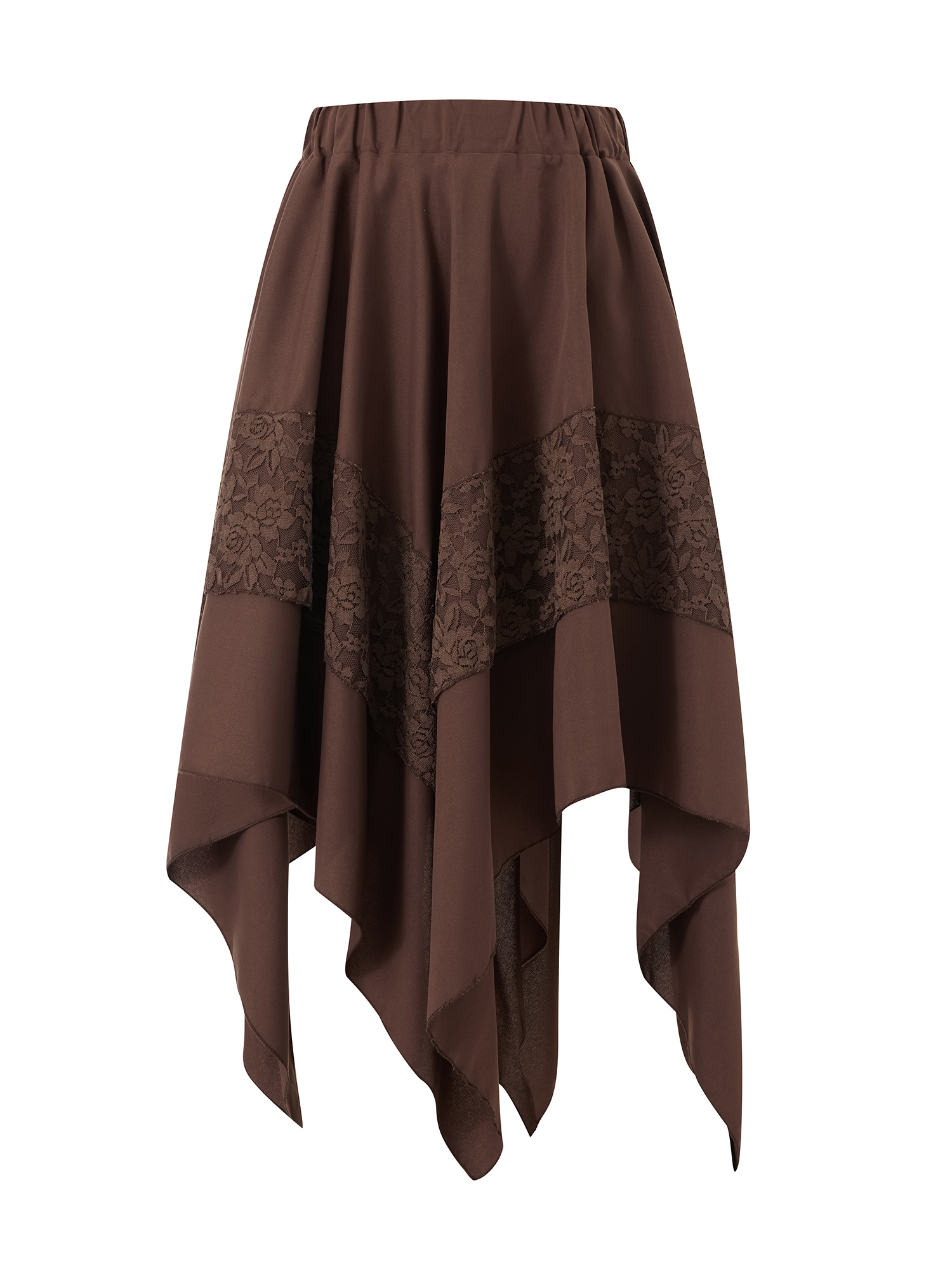 スカート Knit Lace Jagged-hem Skirt / Brown Knit Lace Jagged-hem Skirt / Brown Knit Lace Jagged-hem Skirt